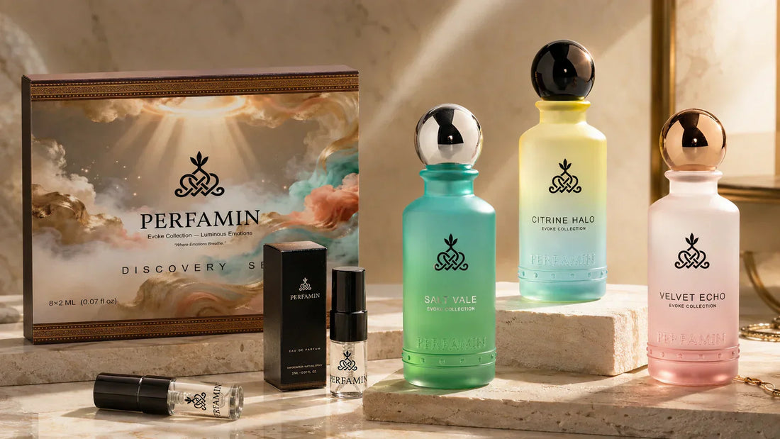 PERFAMIN perfume testers, discovery set samples and full-size bottles showing how customers can test fragrance before choosing a full bottle