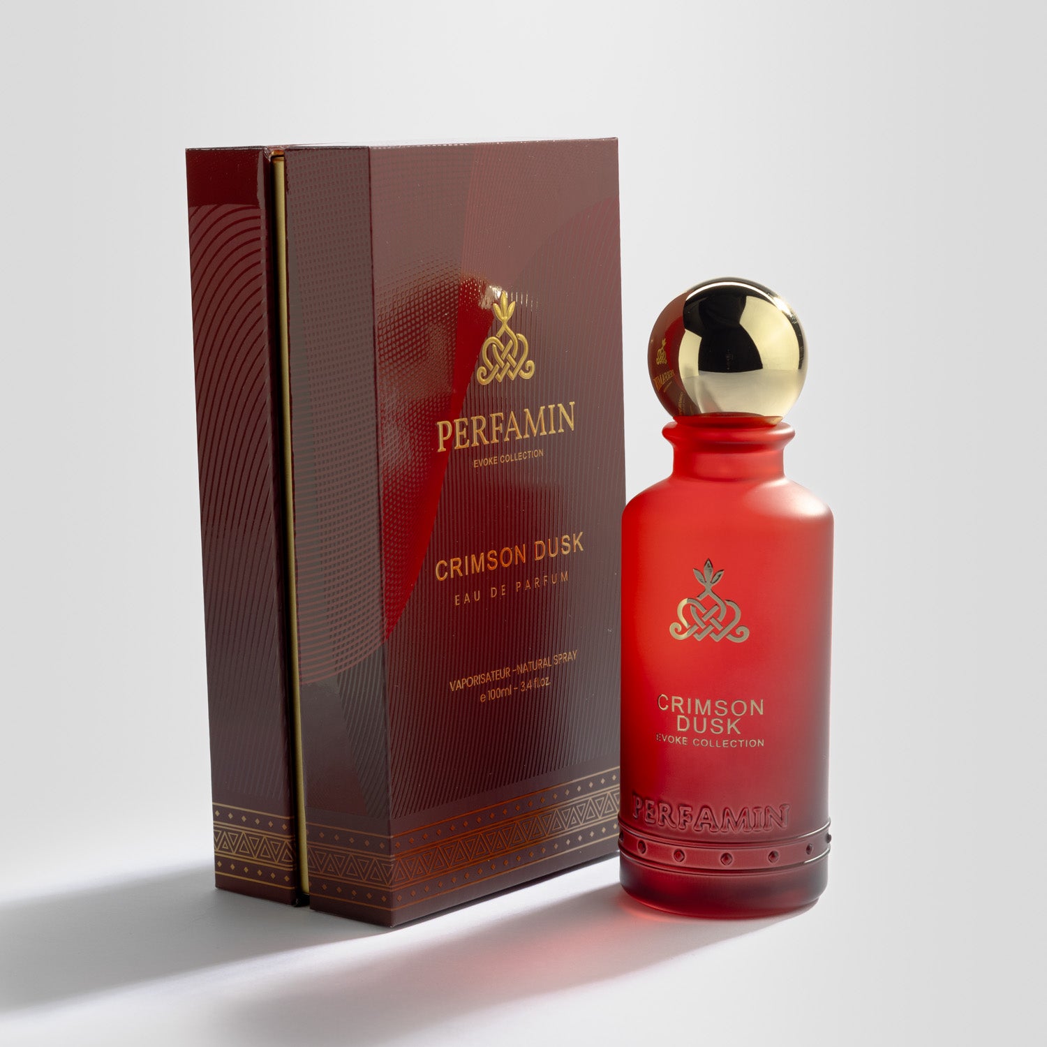 Crimson Dusk Perfamin Eau de Parfum bottle with matching box packaging