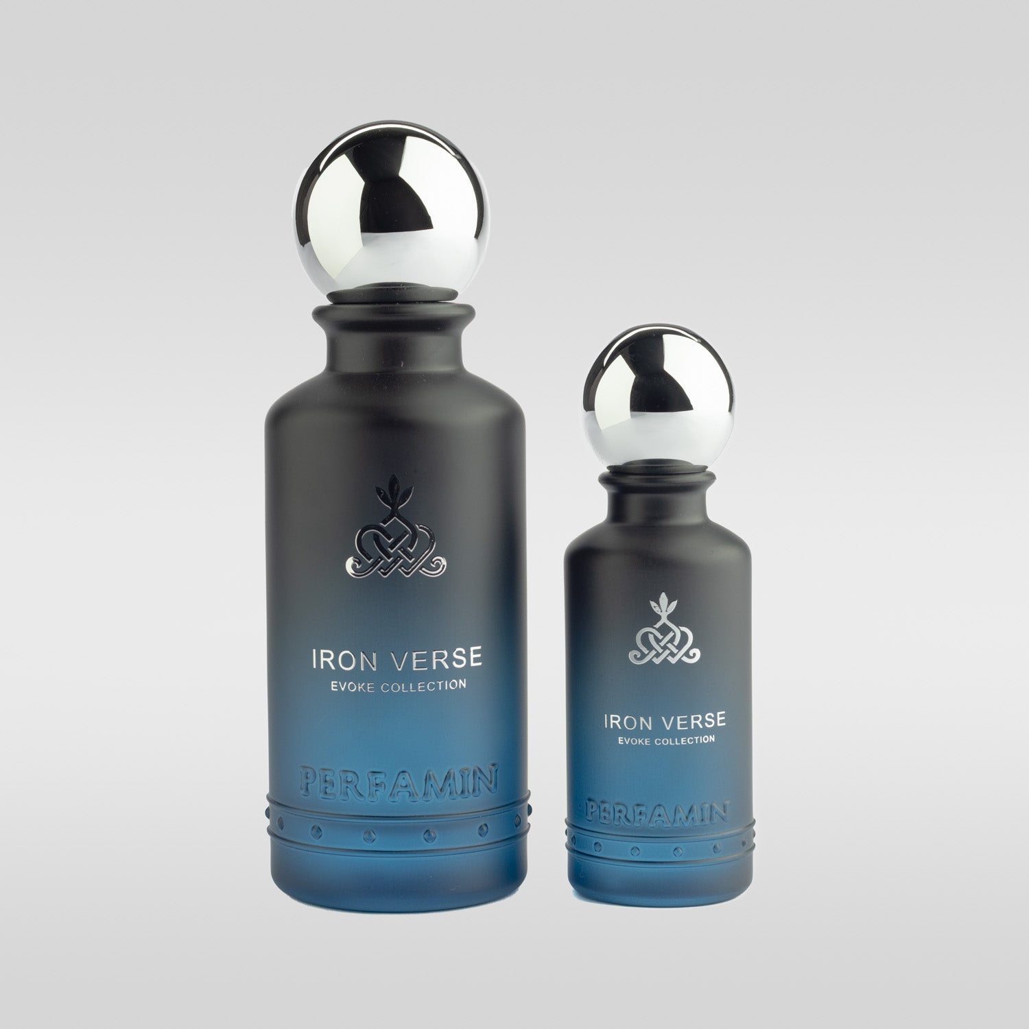 Iron Verse Eau de Parfum shown in 30ml and 100ml bottle sizes