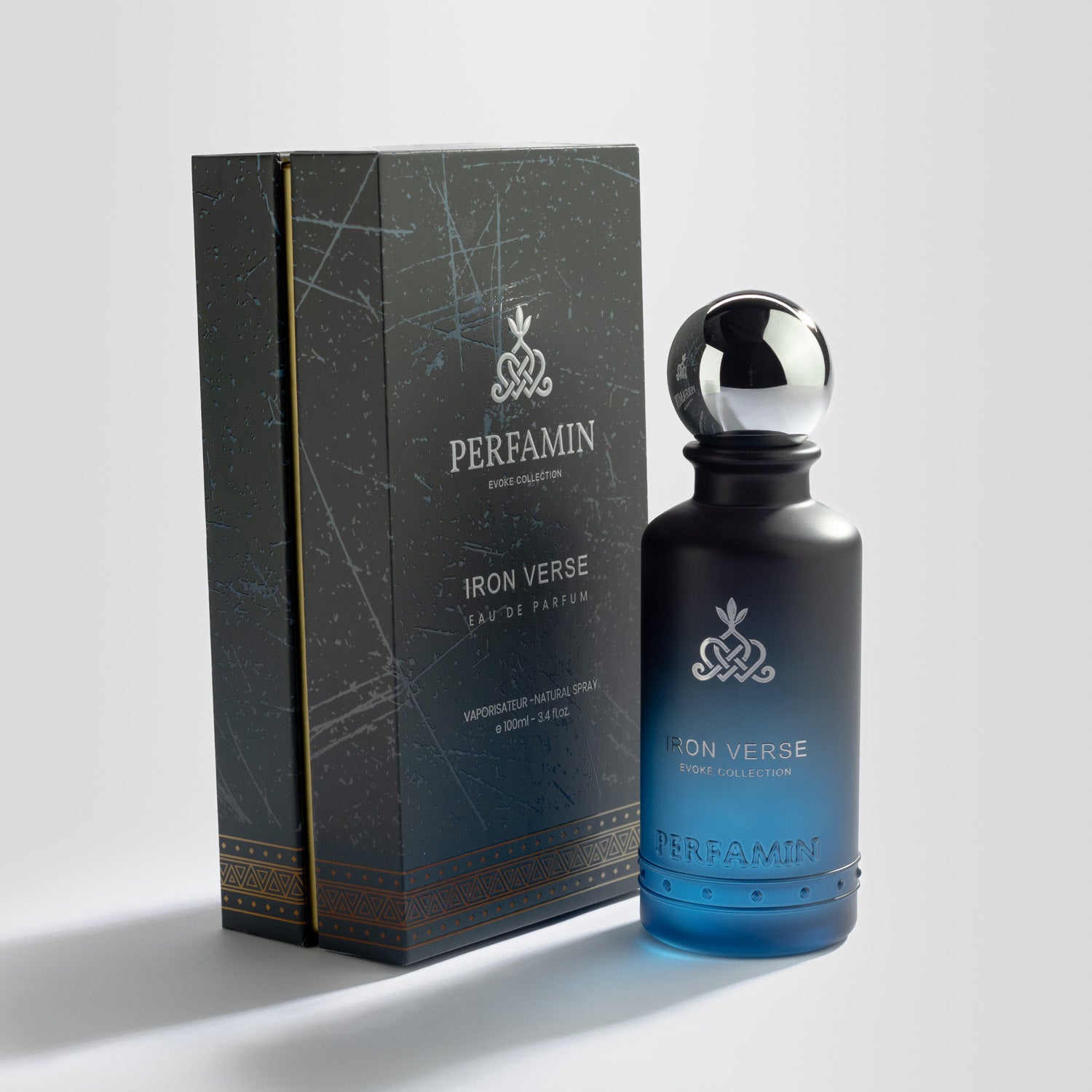 Iron Verse Perfamin Eau de Parfum bottle with matching box packaging