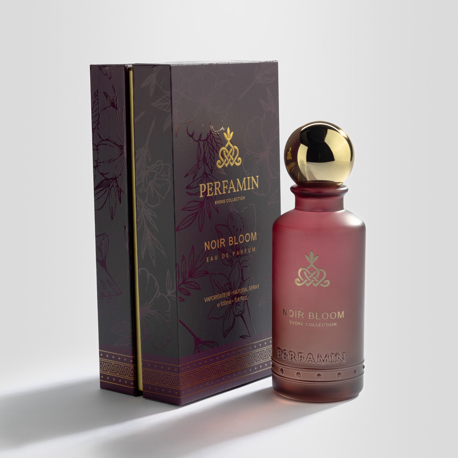 Noir Bloom Perfamin Eau de Parfum bottle with matching box packaging