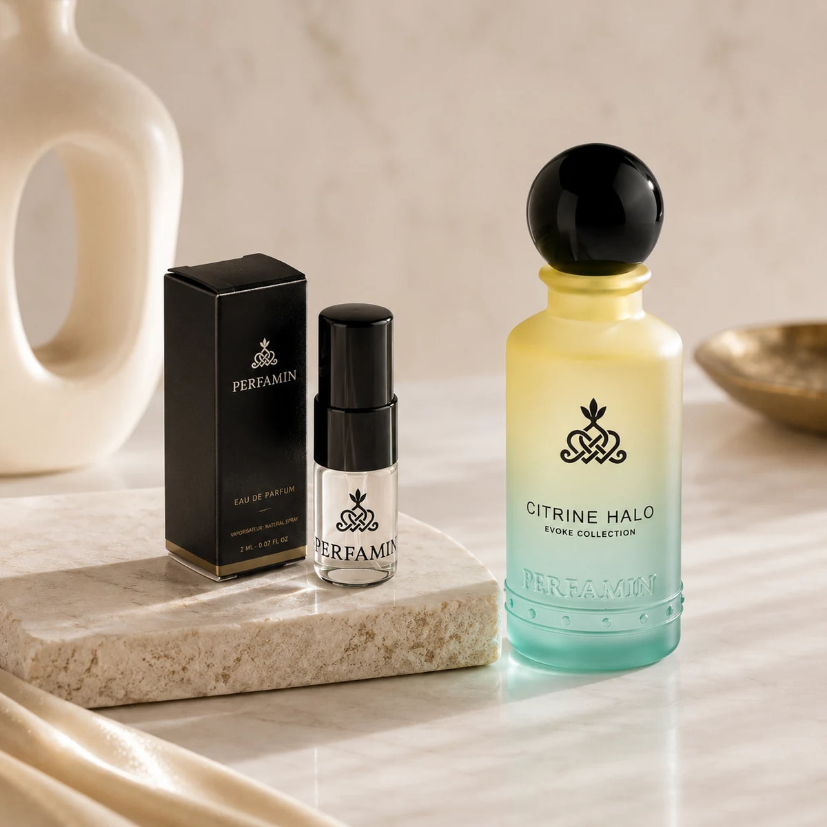 PERFAMIN discovery set and 2ml perfume samples for trying a fragrance on skin before committing to a full bottle
