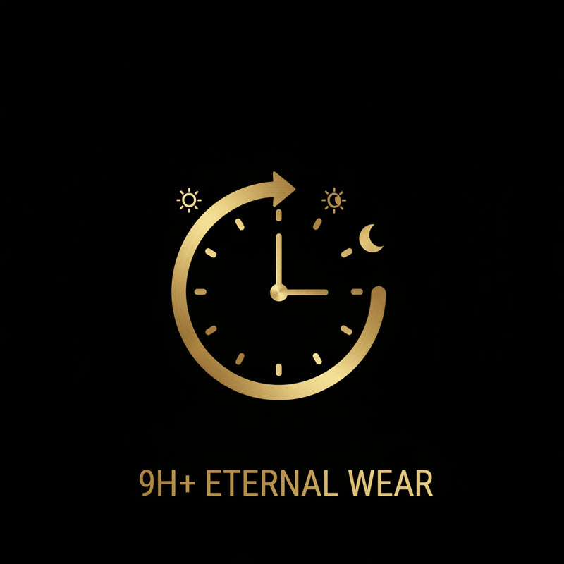 Perfamin 9H+ Eternal Wear gold clock icon representing long-lasting perfume longevity on skin.