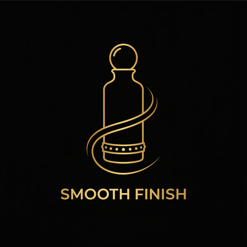 Perfamin Smooth Finish gold perfume bottle icon representing a perfectly balanced fragrance dry-down.