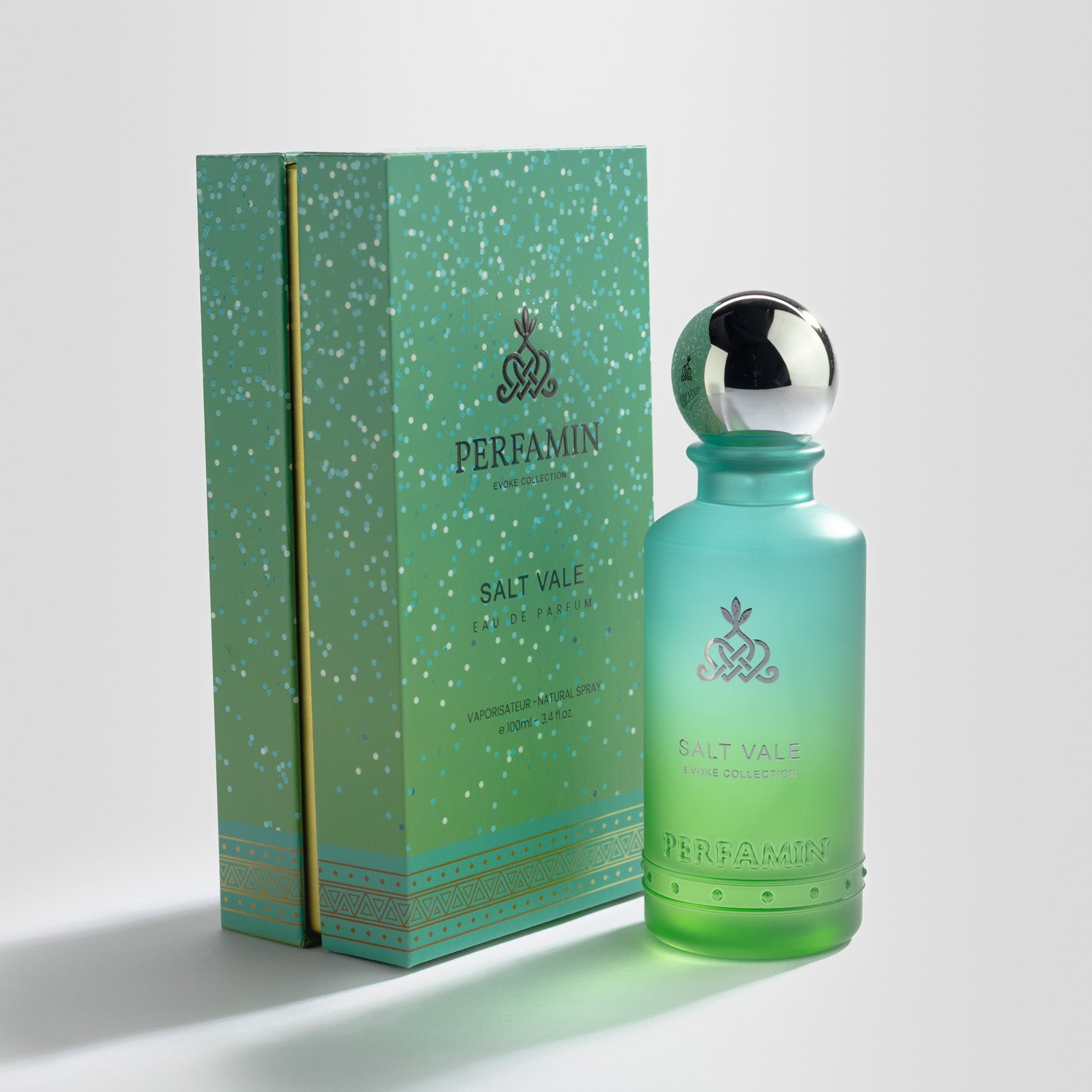 Salt Vale perfume bottle and box by Perfamin for a fresh unisex skin scent ,an intimate, everyday aesthetic fragrance.
