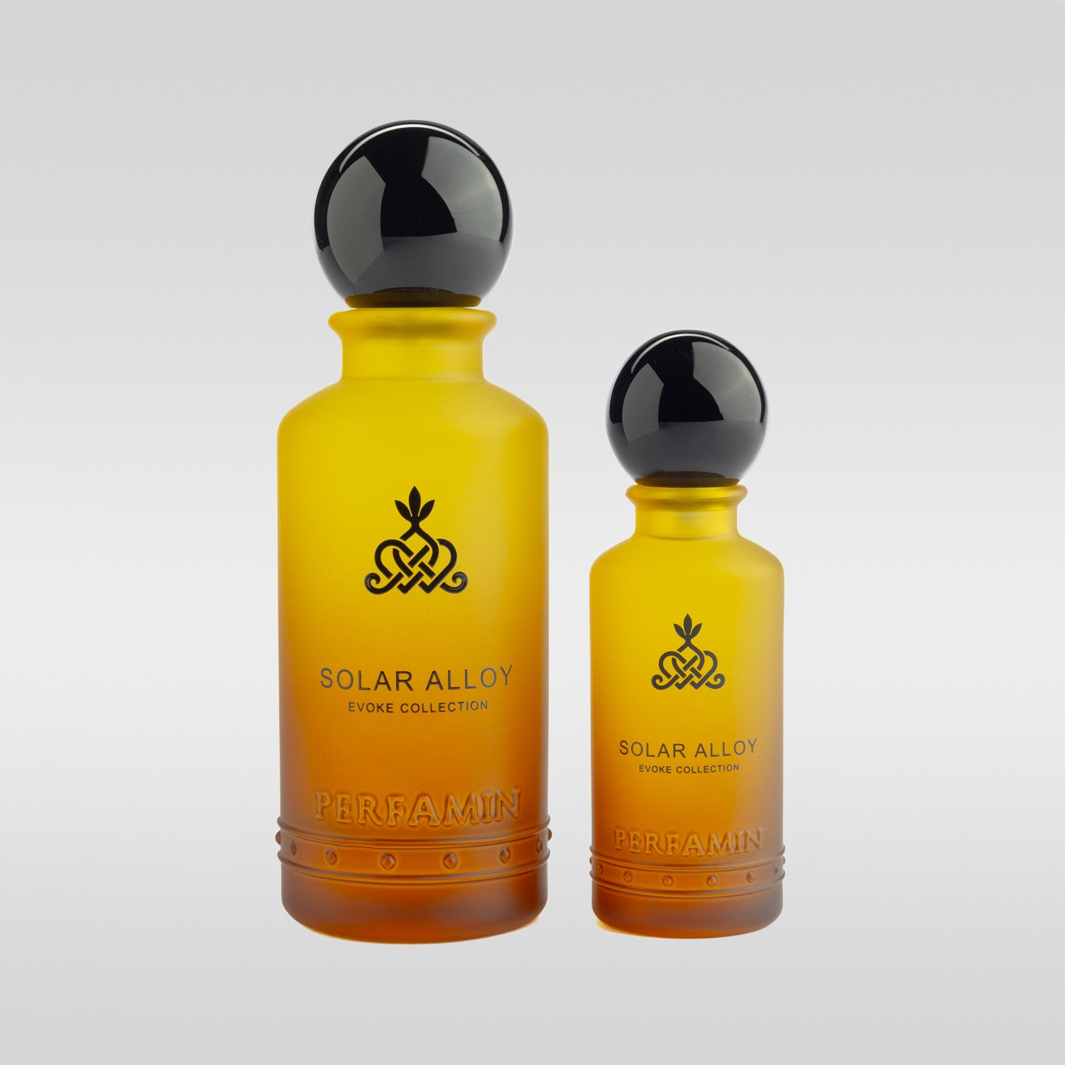 Solar Alloy Eau de Parfum shown in 30ml and 100ml bottle sizes