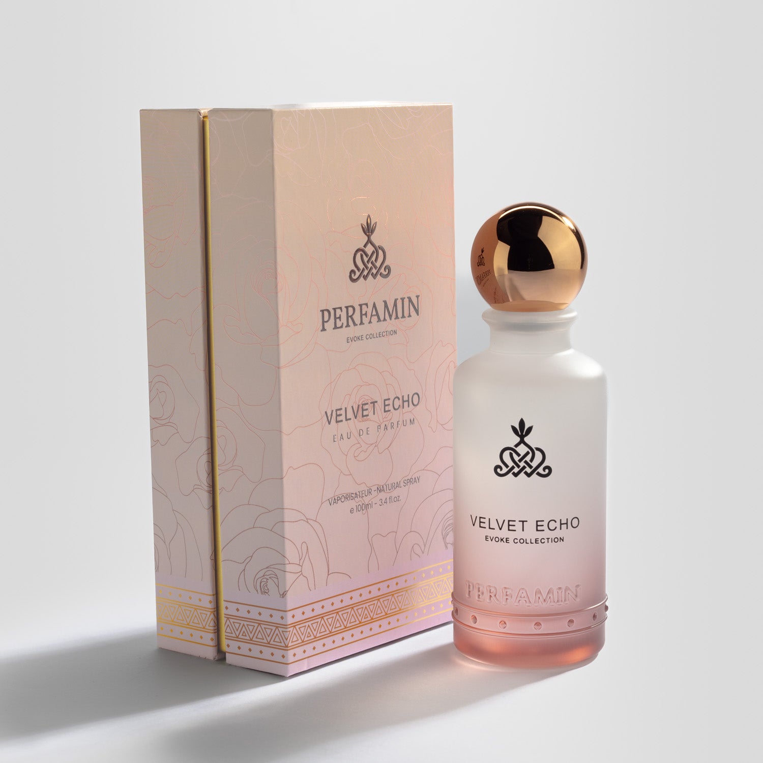 Velvet Echo Perfamin perfume bottle and box packaging